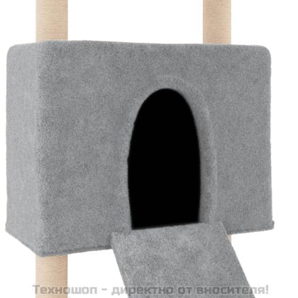 Котешко дърво със сизалени стълбове, светлосиво, 153 см