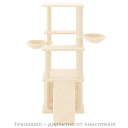 Котешко дърво със сизалени стълбове, кремаво, 133 см