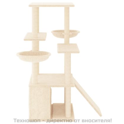 Котешко дърво със сизалени стълбове, кремаво, 133 см