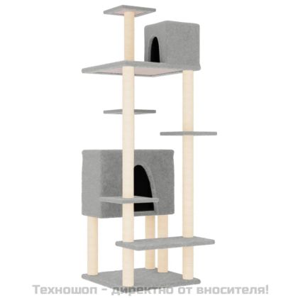 Котешко дърво със сизалени стълбове, светлосиво, 154 см