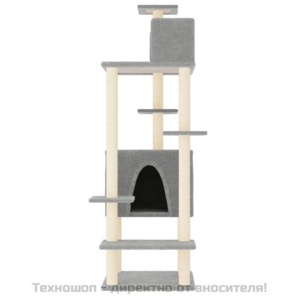 Котешко дърво със сизалени стълбове, светлосиво, 154 см