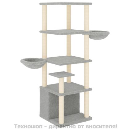 Котешко дърво със сизалени стълбове, светлосиво, 147 см