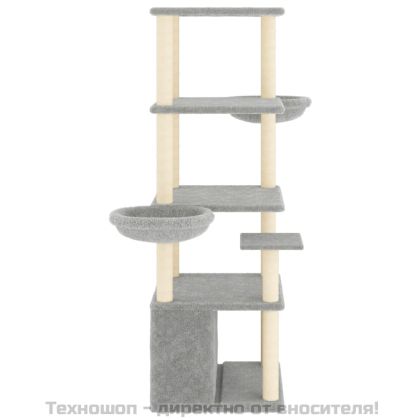 Котешко дърво със сизалени стълбове, светлосиво, 147 см