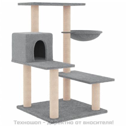 Котешко дърво със сизалени стълбове, светлосиво, 82,5 см