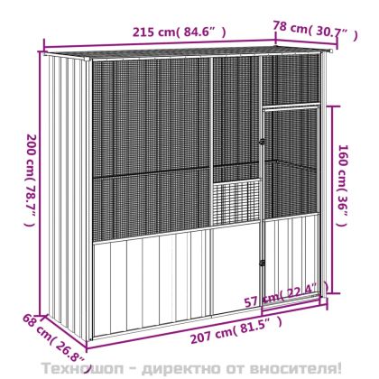 Клетка за птици, антрацит, 215x78x200 см, поцинкована стомана