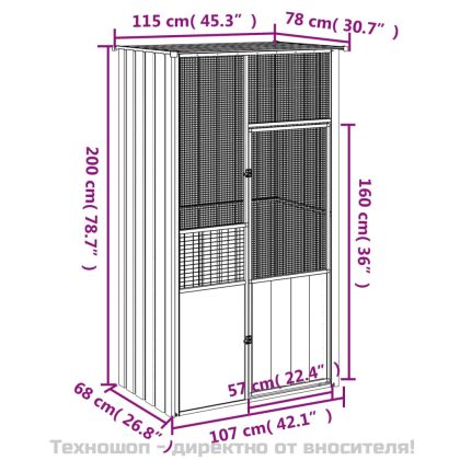 Клетка за птици, сива, 115x78x200 см, поцинкована стомана