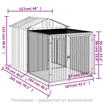 Клетка за пилета с ограждаща площадка, светло сива, 117x201x123 см, поцинкована стомана