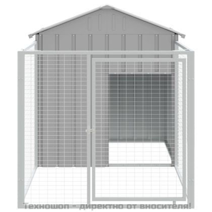 Кучешка къща с волиера, светлосива, 117x201x123 см, стомана