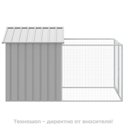 Кучешка къща с волиера, светлосива, 117x201x123 см, стомана