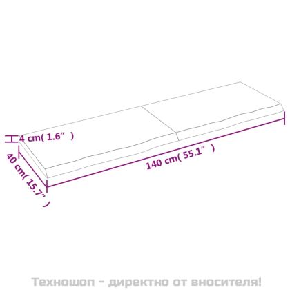 Стенен рафт тъмнокафяв 140x40x(2-4) см обработен масивен дъб