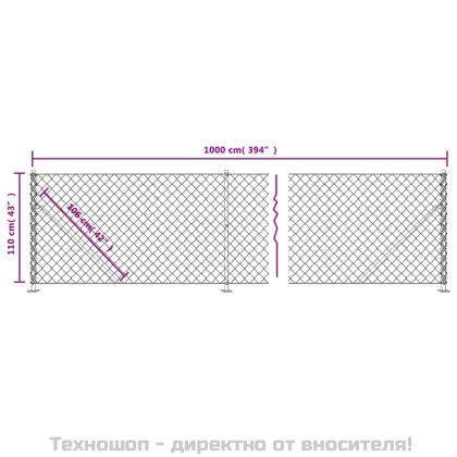 Плетена оградна мрежа с фланец, зелена, 1,1x10 м