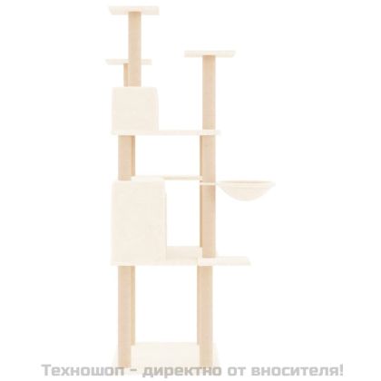 Котешко дърво със сизалени стълбове, кремаво, 166 см