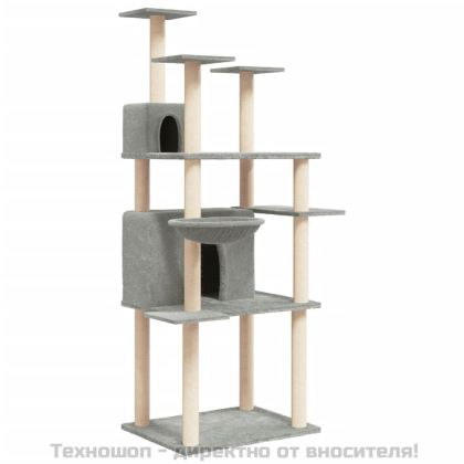 Котешко дърво със сизалени стълбове, светлосиво, 166 см