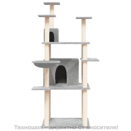 Котешко дърво със сизалени стълбове, светлосиво, 166 см