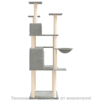 Котешко дърво със сизалени стълбове, светлосиво, 166 см
