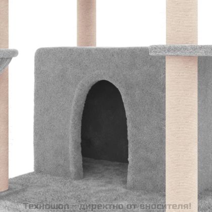 Котешко дърво със сизалени стълбове, светлосиво, 166 см