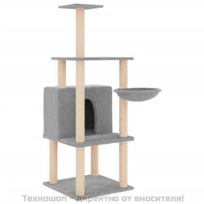 Котешко дърво със сизалени стълбове, светлосиво, 132 см