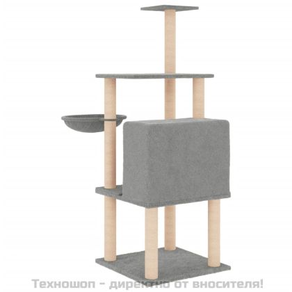 Котешко дърво със сизалени стълбове, светлосиво, 132 см