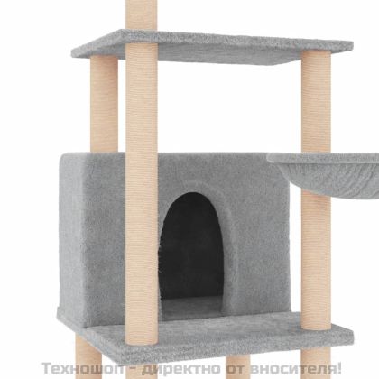 Котешко дърво със сизалени стълбове, светлосиво, 132 см