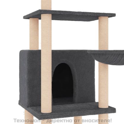 Котешко дърво със сизалени стълбове, тъмносиво, 132 см