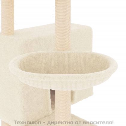 Котешко дърво със сизалени стълбове, кремаво, 143 см