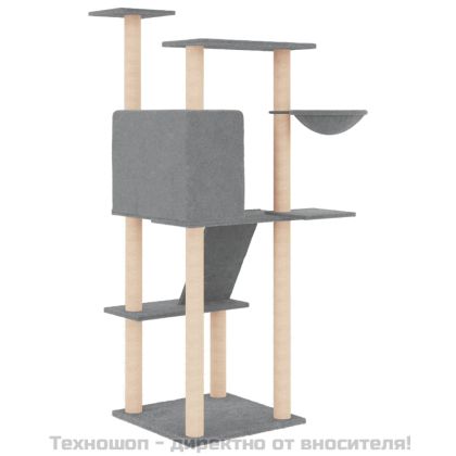 Котешко дърво със сизалени стълбове, светлосиво, 143 см