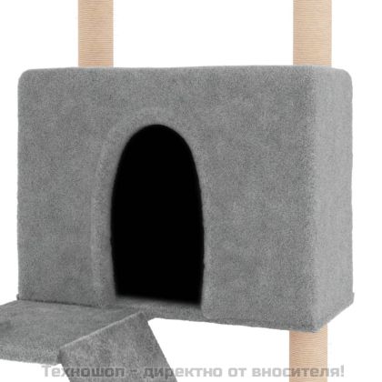 Котешко дърво със сизалени стълбове, светлосиво, 143 см