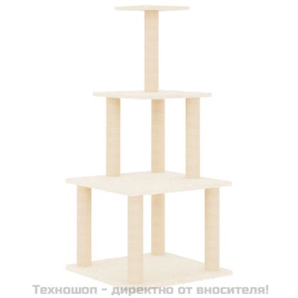 Котешко дърво със сизалени стълбове, кремаво, 111 см