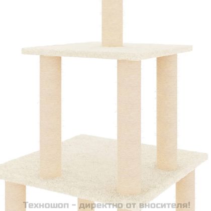 Котешко дърво със сизалени стълбове, кремаво, 111 см