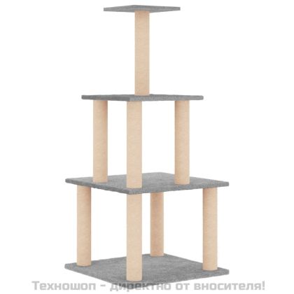 Котешко дърво със сизалени стълбове, светлосиво, 111 см