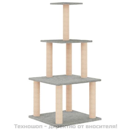 Котешко дърво със сизалени стълбове, светлосиво, 111 см