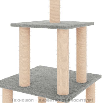 Котешко дърво със сизалени стълбове, светлосиво, 111 см