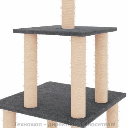 Котешко дърво със сизалени стълбове, тъмносиво, 111 см