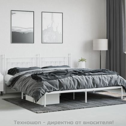 Метална рамка за легло с горна табла, черна, 193x203 см