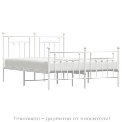 Метална рамка за легло с горна и долна табла, бяла, 140x190 см