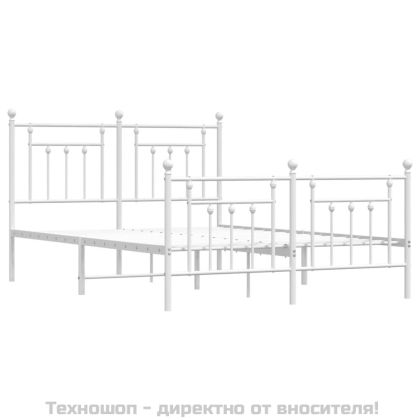 Метална рамка за легло с горна и долна табла, бяла, 140x190 см