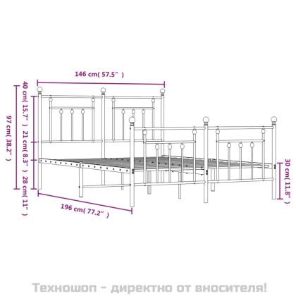Метална рамка за легло с горна и долна табла, бяла, 140x190 см