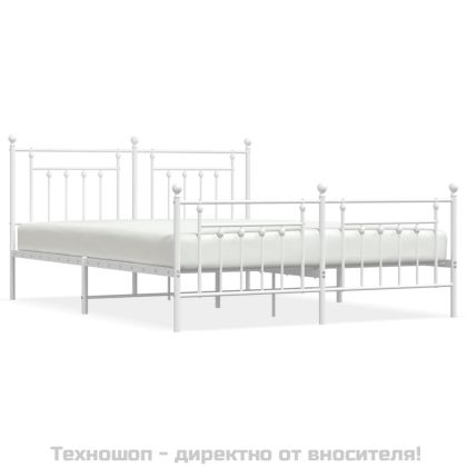 Метална рамка за легло с горна и долна табла, бяла, 180x200 см