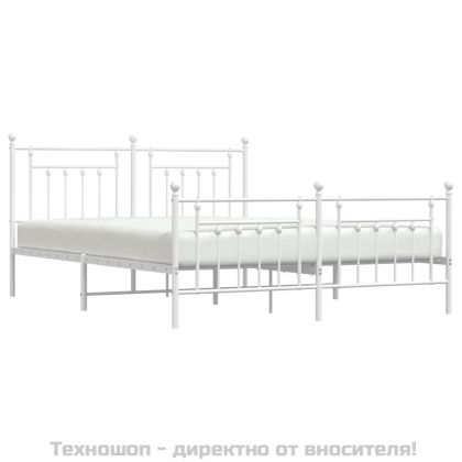 Метална рамка за легло с горна и долна табла, бяла, 180x200 см