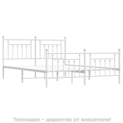 Метална рамка за легло с горна и долна табла, бяла, 180x200 см