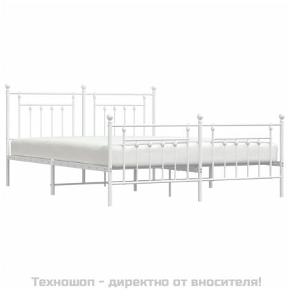 Метална рамка за легло с горна и долна табла, бяла, 183x213 см