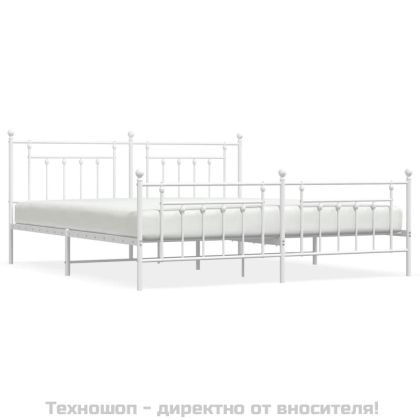 Метална рамка за легло с горна и долна табла, бяла, 193x203 см
