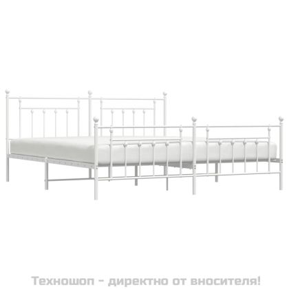 Метална рамка за легло с горна и долна табла, бяла, 193x203 см