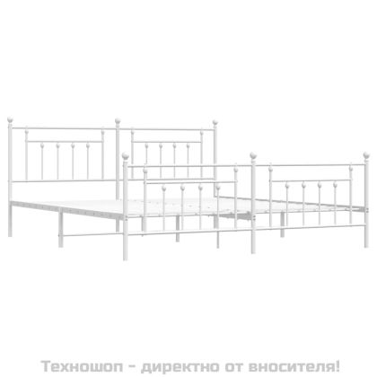 Метална рамка за легло с горна и долна табла, бяла, 193x203 см
