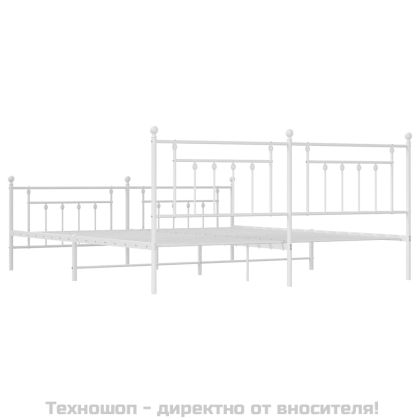 Метална рамка за легло с горна и долна табла, бяла, 193x203 см