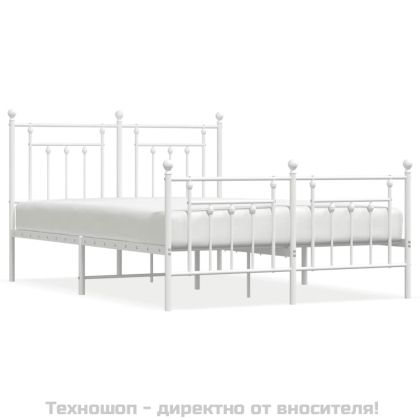 Метална рамка за легло с горна и долна табла, бяла, 140x200 см