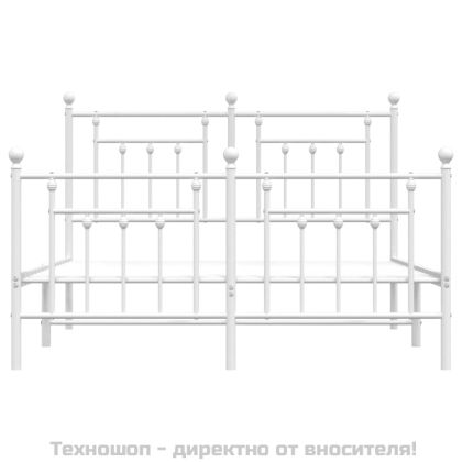 Метална рамка за легло с горна и долна табла, бяла, 140x200 см