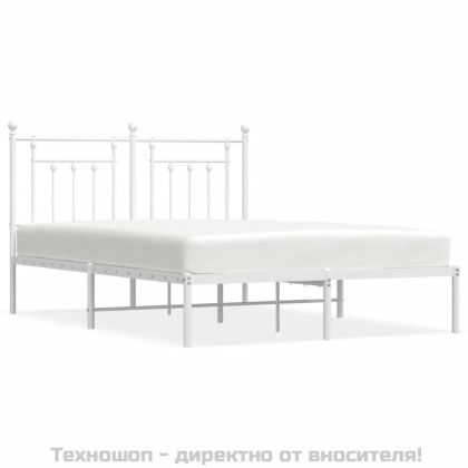 Метална рамка за легло с горна табла, бяла, 140x200 см