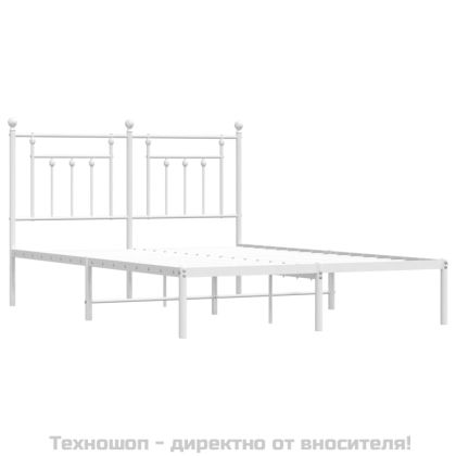 Метална рамка за легло с горна табла, бяла, 140x200 см