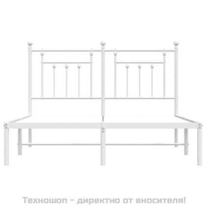 Метална рамка за легло с горна табла, бяла, 140x200 см